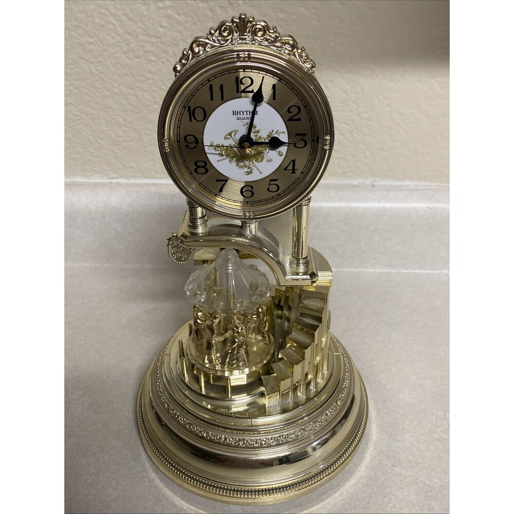 Vintage Japan Glass Dome Rhythm Quarts Anniversary Clock With Dancing Couples